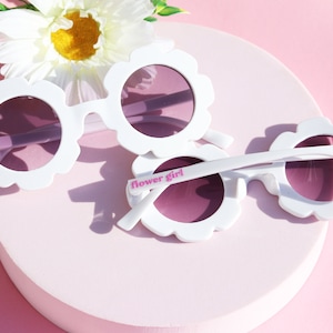 White* Flower Design Sunglasses for Kids - Custom Flower Girl Sunglasses / Children&#39;s Flower Shaped Sunglasses / Flower Girl Proposal Gift