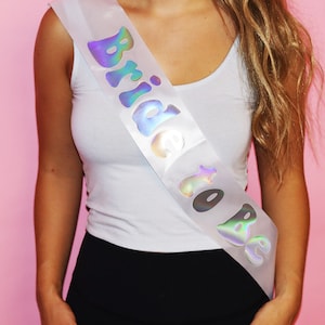 Bachelorette Party Disco Theme Holographic Sash / Bride to Be Sash / Disco 70s 80s theme Bach Bash Party Bride Gift White Sash