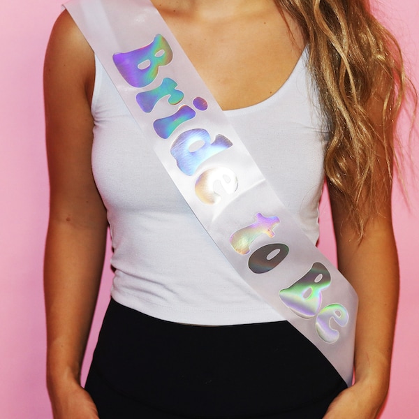 Bachelorette Party Disco Theme Holographic Sash / Bride to Be Sash / Disco 70s 80s theme Bach Bash Party Bride Gift White Sash