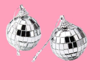 Disco Ball Silver Ornaments / 1.6 inch Mini Disco Ball Christmas Ornaments / Holiday Car Accessory Hanging Disco Ball