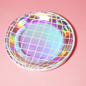 Disco Ball Design Iridescent Paper Party Plates 20 Pack / Silver Holo Retro Bachelorette Birthday Party Décor / Groovy Disco 9in Plates image 7