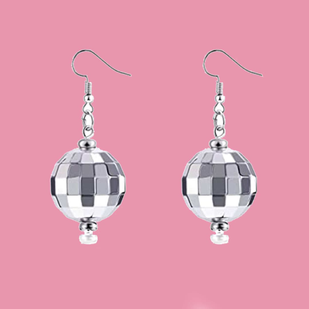 Disco Ball Earrings For Women – 70's Retro Mirrorball Studs In Pink & Colors | Sparkly Party Earrings