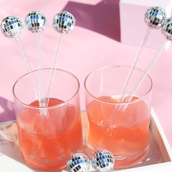 Disco Ball Drink Stirrer Sticks 6 Pack / Groovy Drink Swizzle Sticks 70s 80s Theme / Last Disco Bachelorette Party Favors