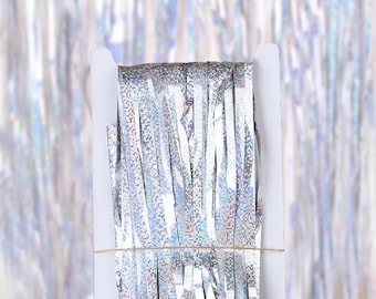 Tinsel Foil Fringe Party Curtains 3x8 ft / Rose Gold Silver Pink Metallic Party Fringe Curtains / Retro Photobooth Party Streamers Backdrop