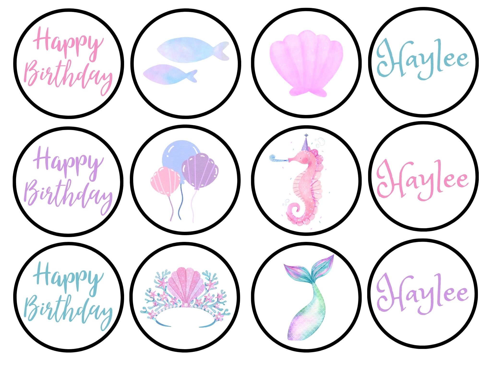 Editable Mermaid Cupcake Toppers DIGITAL DOWNLOAD Mermaid Cupcake