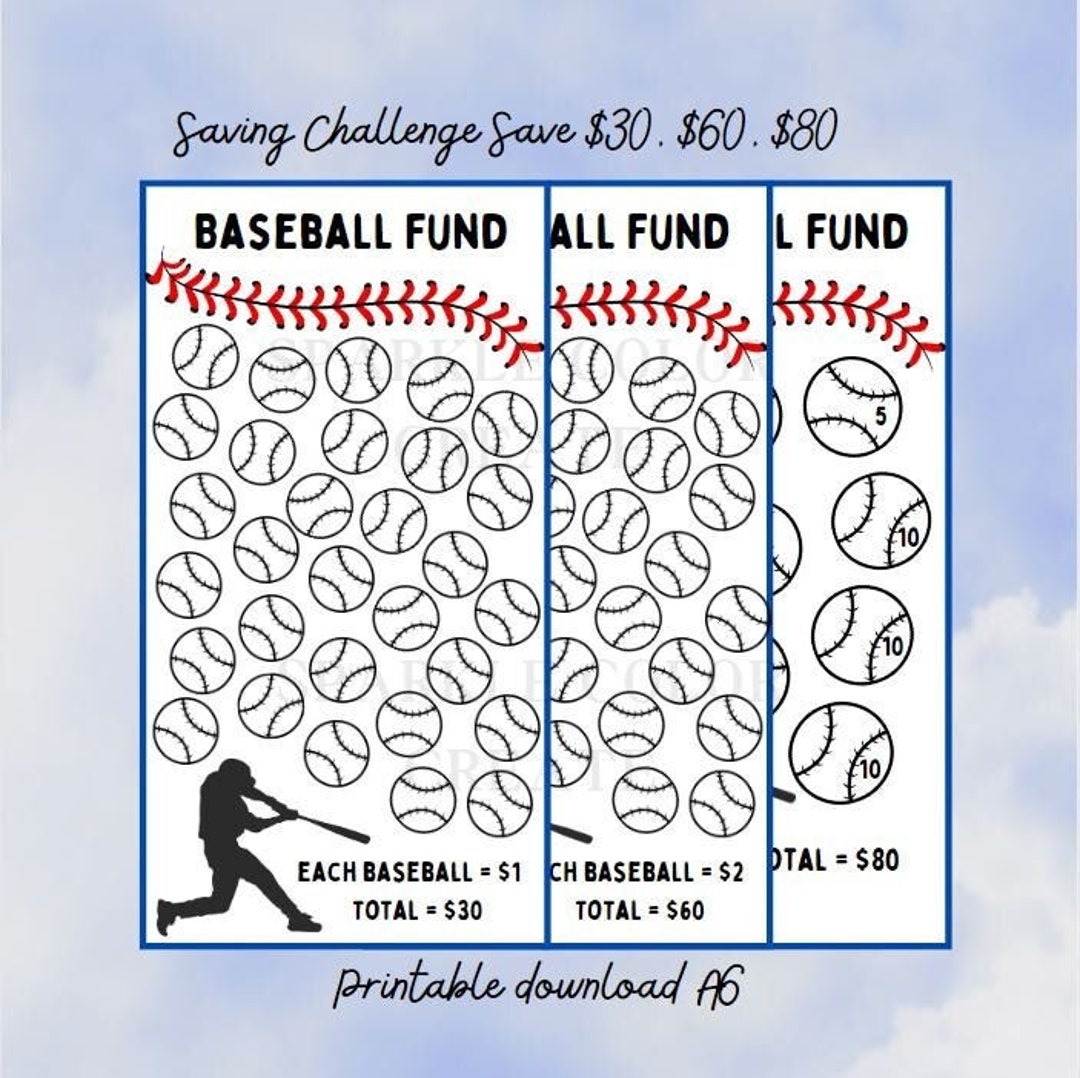 A6 Cash Baseball Savings Challenge Baseball Printable Money Etsy