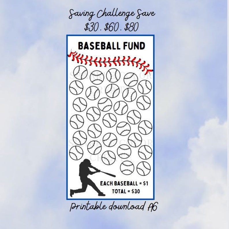 A6 Cash Baseball Savings Challenge Baseball Printable Money Etsy