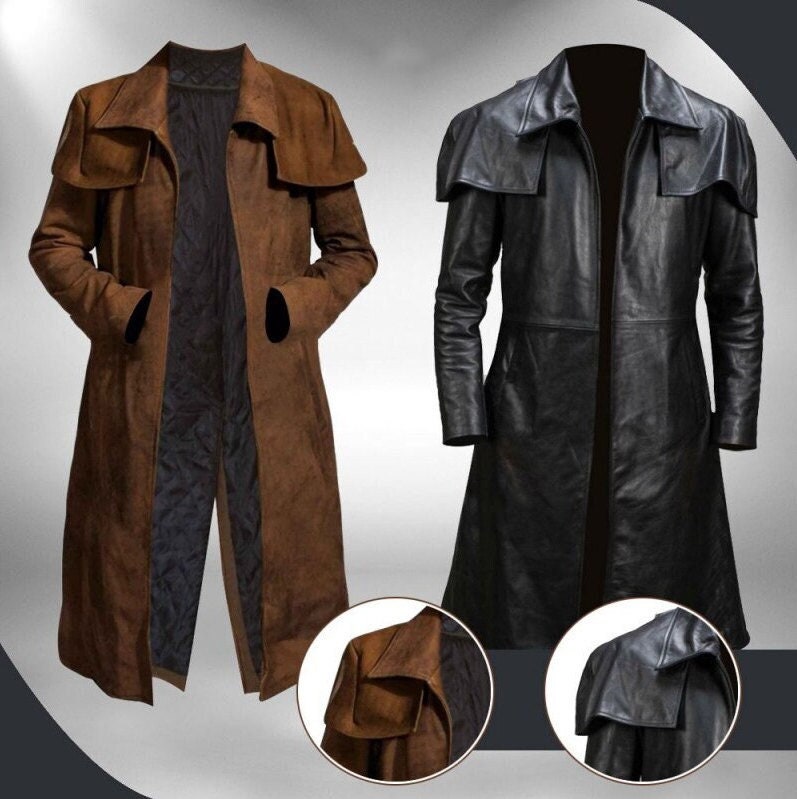 Leather Duster Trench Coat for Men, M