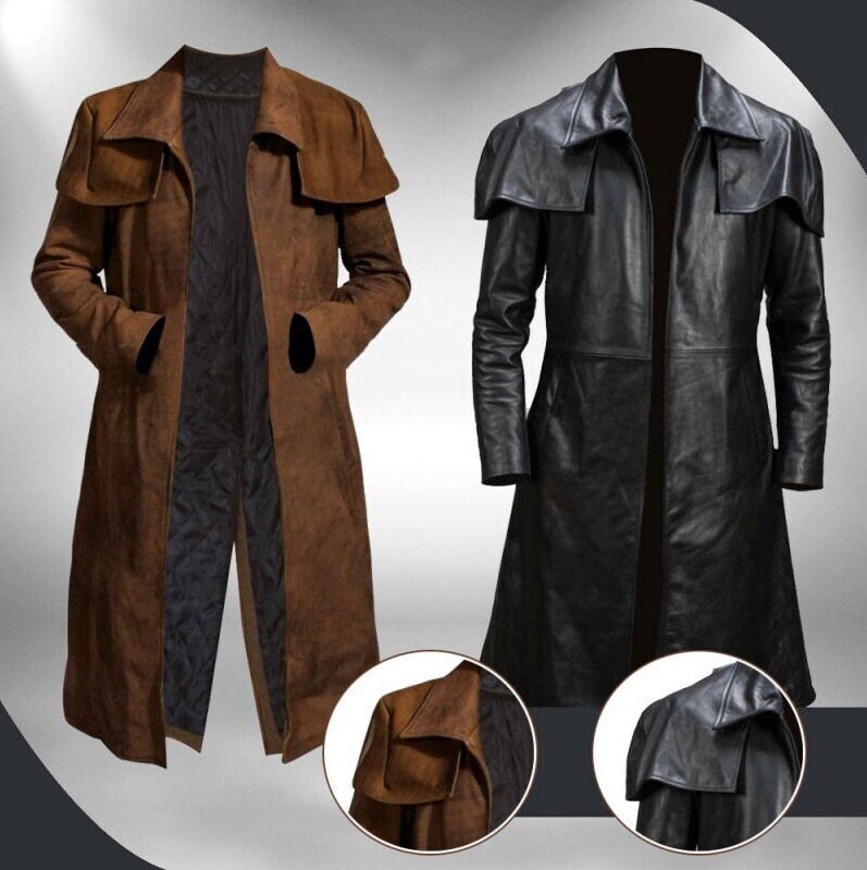 Long Trench Pour Homme - Imperméable - Classique - En Cuir
