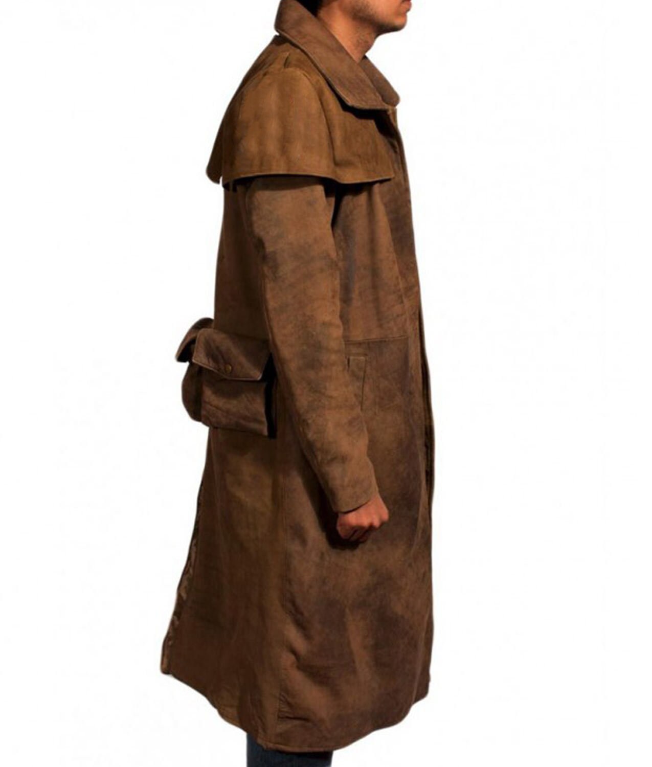 Manteau En Cuir Veritable Homme - Style Duster 3/4 | Taille XL Noir