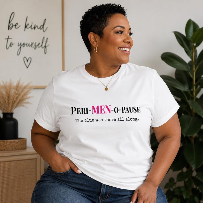 Close-up mockup of a stylish women's graphic tee with a funny perimenopause quote, ideal for everyday casual wear.
