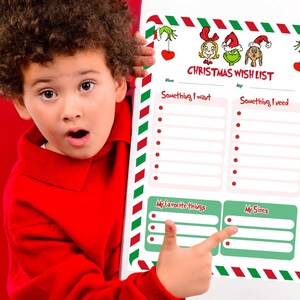 Weihnachtswunschliste Vorlage | Ausdruckbare Wunschliste Weihnachten | Alles was ich will zu Weihnachten, Kinderwunschliste, Grinch,