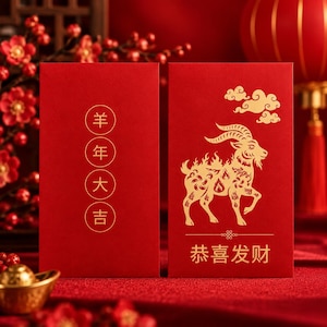 Fire Goat Lunar New Year Red Envelope: Lucky Money Hóngbāo (Digital File)