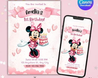 Minnie Mouse Birthday Invitation | Editable Pink Party Invite | Animated Digital Download