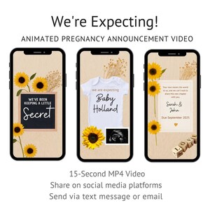 Faire-part de grossesse de tournesol vidéo | Modèle de bobine de toile modifiable | Digital Baby Reveal pour les réseaux sociaux | Téléchargement instantané