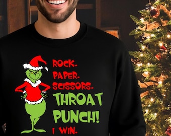 Grinch Zabawny świąteczny wydruk – Papier, kamień, nożyce, cios w gardło, cyfrowa wersja do pobrania