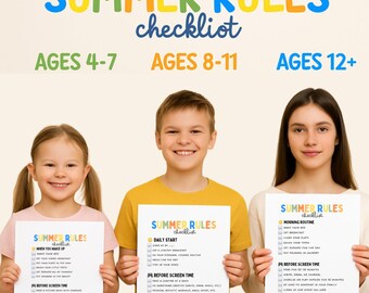 Lista di regole estive per i bambini: routine quotidiana, faccende domestiche e tempo davanti allo schermo (PDF)