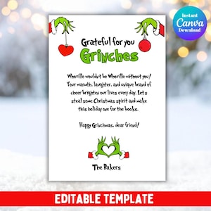 Grateful for You Poem | Funny Grinch Christmas Printable | Holiday Wall Sign Digital Download