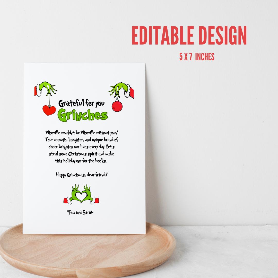 Grateful for You Poem | Funny Grinch Christmas Printable | Holiday Wall ...