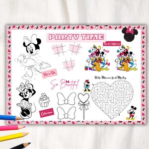 Minnie Mouse Birthday Party Placemat: Pink Activity Sheet (PDF)