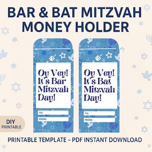 Bar & Bat Micwa - Pojemnik na pieniądze - Wydrukuj kopertę na prezent | Karta gotówkowa Mazel Tov | Pobierz DIY Żydowskie świętowanie