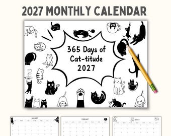 2026 & 2027 Cat Calendar: Funny Black and White Cats (PDF)