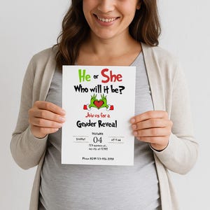 Grinch Gender Reveal Einladung: A Little Who, Canva Editable (digital)