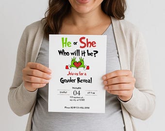 Grinch Gender Reveal Invitation: A Little Who, Canva Editable (Digital)