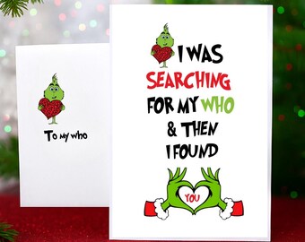 Biglietto di Natale ispirato al Grinch • Biglietto e busta stampabili "A chi mi piace" • Divertente biglietto d'amore per le feste • Download immediato fai da te