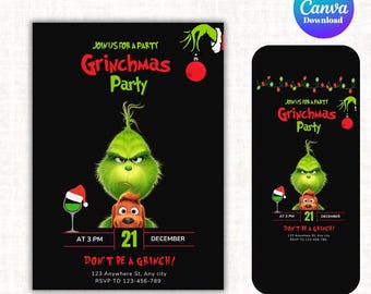 Grinchmas Invitation Instant Download | Editable | Printable | personalized | customizable | Grinch invite | party invite black | Christmas