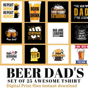 Beer Dad SVG PNG Bundle | Funny Father’s Day T-Shirt Designs | 25 Alcohol Quote Cut Files for Cricut & Sublimation