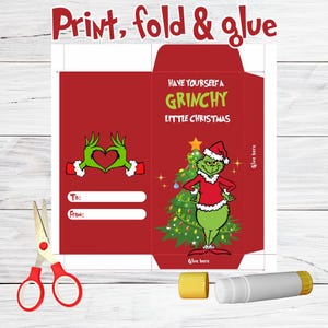 Modello porta soldi Grinch / Download immediato / Busta regalo di Natale / Busta porta soldi stampabile / Idea regalo per le feste Grinchmas