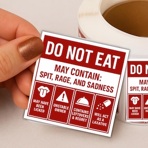 Sticker « DO NOT EAT » drôle pour le déjeuner • Étiquette de 5 x 5 cm pour les contenants de nourriture • Avertissement pour le réfrigérateur de bureau • Sticker passif agressif pour les collègues