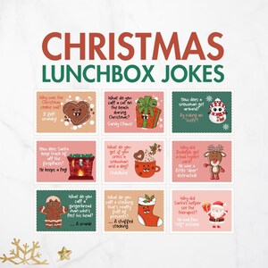 Weihnachtslunchbox Witze für Kinder, druckbare Urlaub Lunchbox Karten, Winter Lunchbox Notizen, Weihnachtsrätsel & Wortspiele, Weihnachtswitze PDF