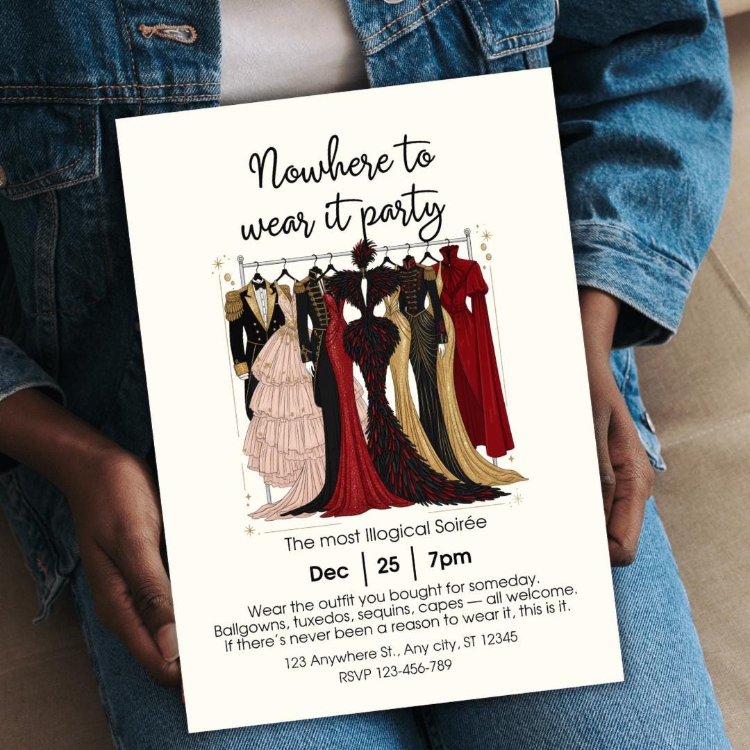 birthday party invitation dress code wording Nowhere to Wear This | Funny Invite | Overdressed Theme Party Color:PINK-GREEN The invitation is fully Joie Du-0819 Women's Smocked Mini A-Line