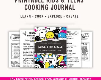 Teen Cooking Journal: Summer Recipes, Kitchen Skills (PDF Downloadable, A4 Size)