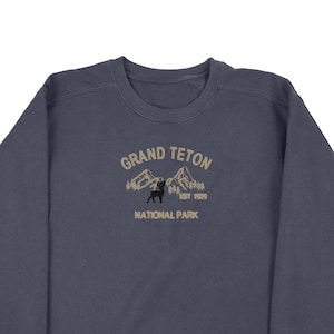 Grand Teton Nationalpark besticktes Sweatshirt | Premium-Qualität | Rundhals | Unisex | Außenbereich | Stickerei | Komfortfarben