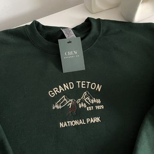 Grand Teton Nationalpark besticktes Sweatshirt | Rundhals | Unisex | Nationalparks | Naturinspiriert | Stickerei