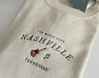 Sudadera bordada de Nashville, Tennessee, varios colores, cuello redondo de otoño, unisex, ciudades