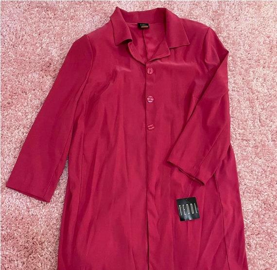 90s hot pink collared duster fits modern l-xl - image 3