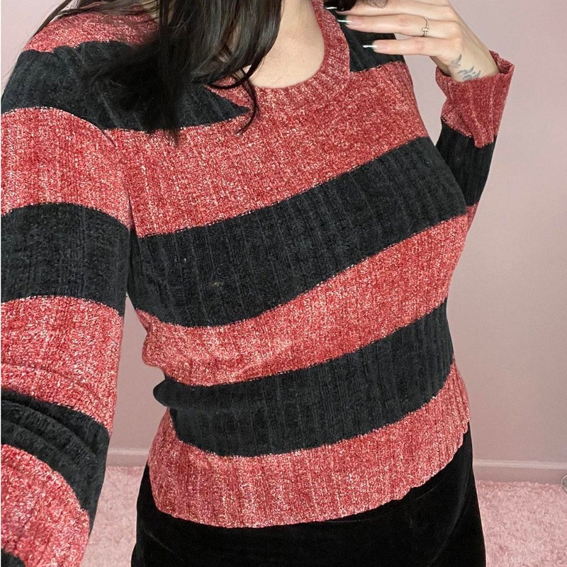 Red and Black Striped Sweater Etsy