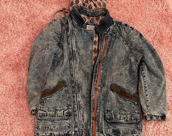 Vintage 90s acid wash denim parka jacket