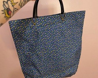 sac fourre-tout à imprimé floral vintage des années 80-90 avec doublure