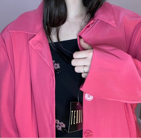 90s hot pink collared duster fits modern l-xl - image 4