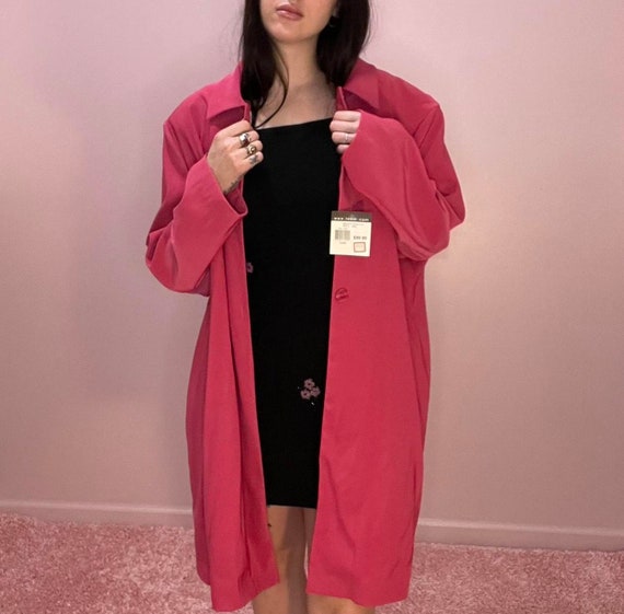 90s hot pink collared duster fits modern l-xl - image 2