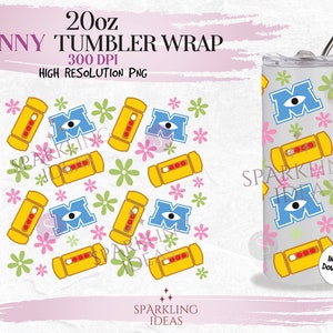 20oz Skinny Tumbler Monster University Wrap, Monster Inc Tumbler, Scream Canister PNG Sublimation