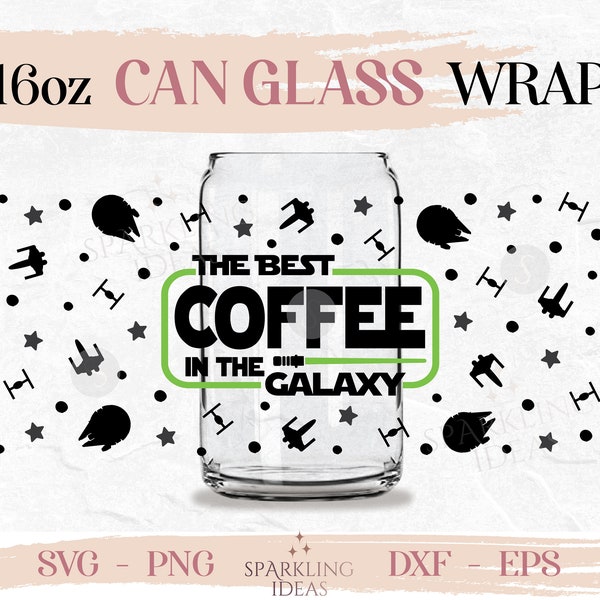 Bester Kaffee in der Galaxie kann Glasverpackung SVG 16oz, Lichtschwert Libbey Glasdose SVG, Galaxy Ships Can Wrap SVG, Jedi SVG Wrap SVG, Death Star
