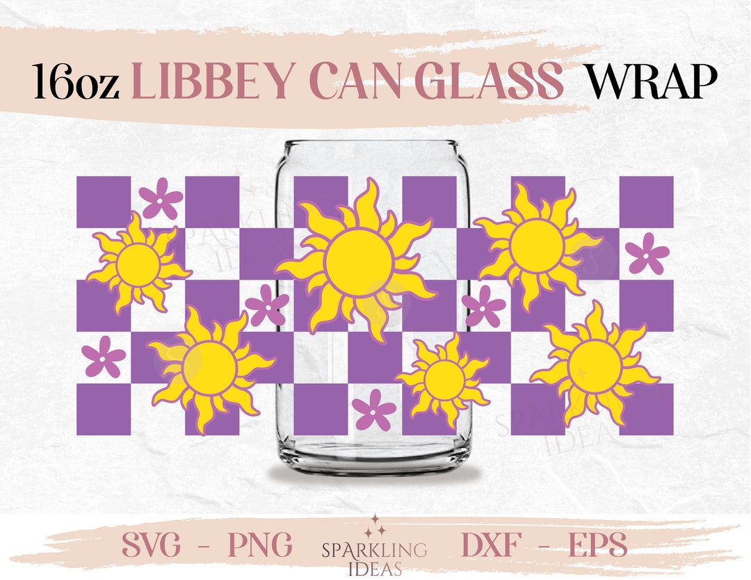 Checkered Tangled Sun Inspired LIBBEY Can Glass Wrap SVG 16oz, Tangled ...