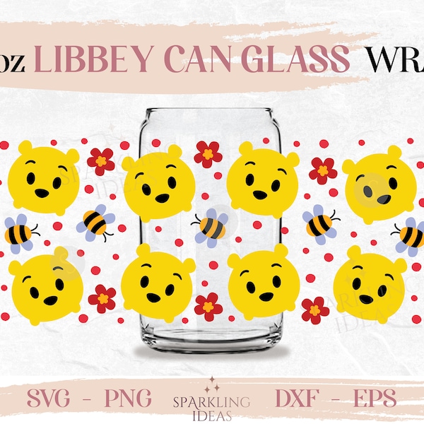 Pooh Libbey Can Glass SVG, Tsum Tsum Pooh Wrap Svg, Pooh Bear Wrap svg