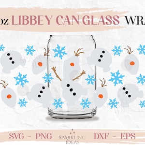 Olaf Christmas LIBBEY Can glass wrap SVG 16oz, Christmas Libbey Glass Can Svg, Snowman Can Wrap Svg, Frozen SVG Wrap, Christmas Glass Svg